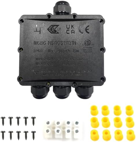 Waterproof Junction Box - IP68 4 Way M25 Large Outdoor Electrical Box for 4-14mm Cables, Big Waterproof Wire Connector for Multi Cable Garden Underground and Exterior Wiring