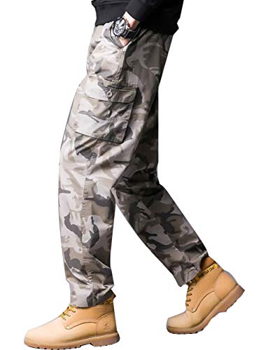 Men's Full Elastic Waist Camo Military Multi Pockets Casual Will Camouflage Cargo Pants Trousers4