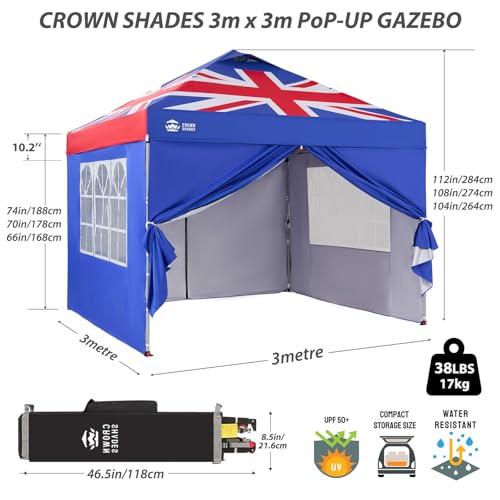 Pop Up Gazebo with 4 Sides, 3m x 3m Waterproof Pop Up Tent, Center Lock One Push Instant Garden Shelter, Heavy Duty Gazebo with Carry Bag, Bonus 8 Stakes and 4 Ropes 3 Pop Up Gazebo with 4 Sides, 3m x 3m Waterproof Pop Up Tent, Center Lock One Push Instant Garden Shelter, Heavy Duty Gazebo with Carry Bag, Bonus 8 Stakes and 4 Ropes - Image 3