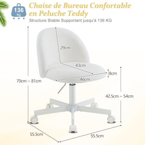 Chaise Bureau Teddy Blanc Pivotante 360° Bonnlo