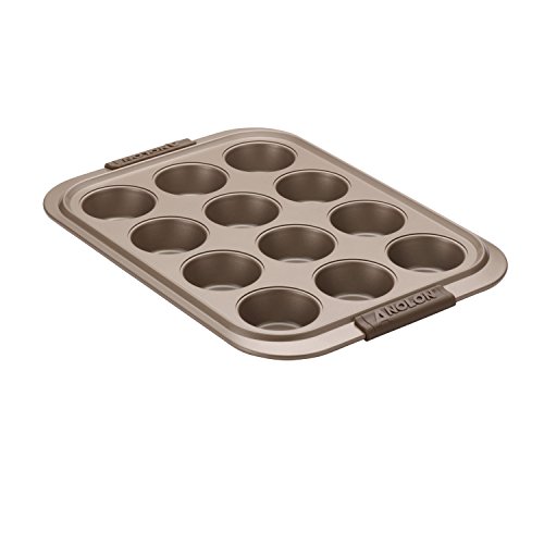 Anolon Bronze Nonstick 12-Cup Muffin Tin With Silicone Grips And Lid / Nonstick 12-Cup Cupcake Tin With Silicone Grips And Lid - 12 Cup, Brown #TOP4