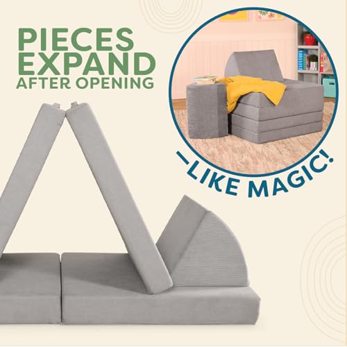 Image of B. toys Fort Playset, WonderFort Modular Sensory Foam Set, Activity | 5-piece foam playset with folding double base, 2 large squares, 2 wedges, textured covers with handles, 12+ Months