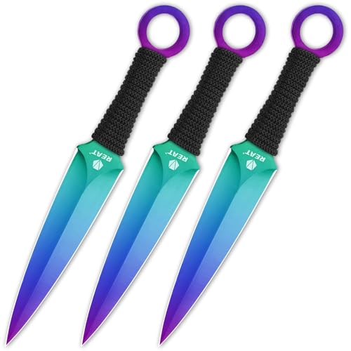 REAT Throwing Knives - 3 Piece, 6.5' 440 Stainless Steel with Cord-Wrapped Handle, Includes Nylon Carrying Case for Safe Storage,Ninja Kunai Knives for Competition,Recreation,Gifts for Men,Women