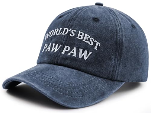 Image of World's Best Paw Paw Papa Uncle Hat for Grandpa Dad Men, Funny Adjustable Cotton Embroidered Grandfather Father Baseball Cap