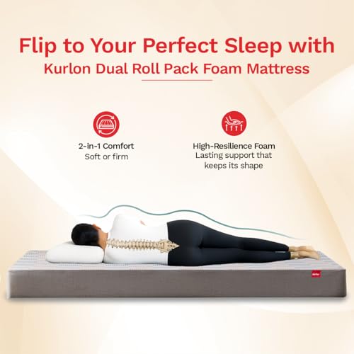 Image of Kurlon Dual 8 Inch Mattress | Double Bed Mattress | Hypoallergenic & Comfortable | Dual Comfort | Non Static | Smooth Fabric | Reversible | Soft & Firm | 78x48x8 | 10 Years Warranty
