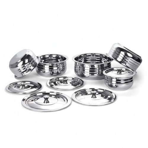 Image of KC Stainless Steel Cook and Serve Handi Set with Lids | Casserole Set| 5 Piece with Cover
