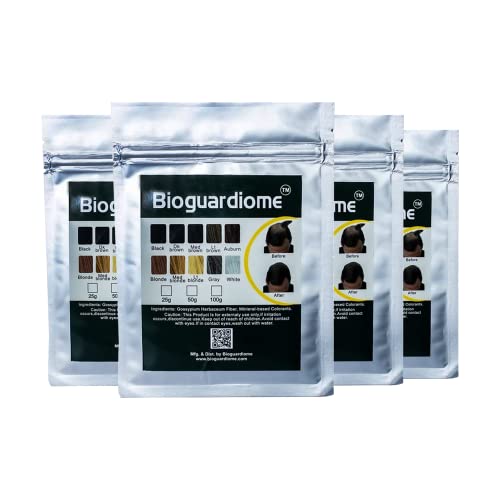 Bioguardiome Hair Building Fiber Refill Bag, Powder Based Fibers Natural Hair Thickening Fibre For Thin Hair Men, Women Cover Bald Spot 25gm Pack Of 4 Dark Brown