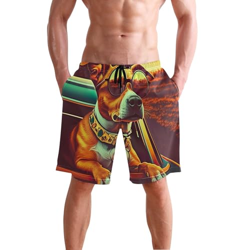 Sunset Cool Pup Dog Beach Swimming Trunks Swim Trunks Men Cute Hawaiian Bathing Suits Swimwear S2