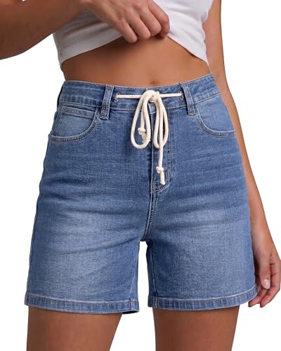 luvamia Trendy Jean Shorts for Women Stretchy Nashville Outfits for Women High Waisted Jorts Summer Casual Denim 5.5 Inseam Shorts with Pockets Medium Blue Medium US Size 8-10
