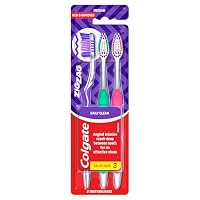 Colgate Zig Zag Manual Toothbrush (Pack of 3), Medium Bristle Manual Toothbrush, Antibacterial Bristles, Raised Tip, Soft Tongue Cleaner, Angled Bristles, Adult