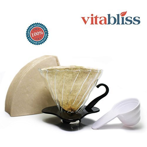 Coffee Dripper – Vitabliss Glass Coffee Brewer Maker Cone of 3 oz. with Paper Filters