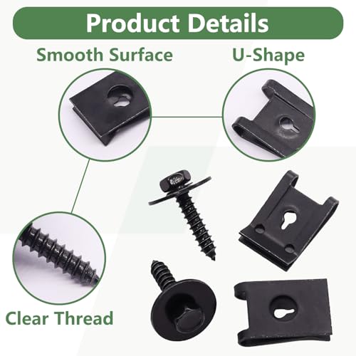 Image of 30Pcs M4.2 Automotive Body Bolt & U-Nut Clips Kit, Multipurpose Fender Bolts Body Fastener Clips for Most Cars Bumper Engine Splash Shield