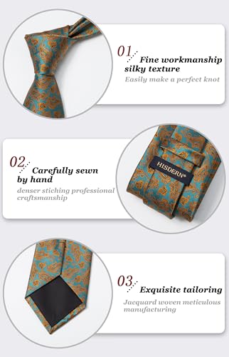 Image of HISDERN Ties for Men Paisley Tie and Pocket Square Woven Classic Floral Mens Ties Handkerchief Set Wedding Party Necktie