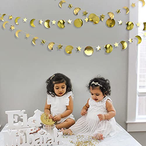Gold Star Moon Phase Banner Garland Hanging Crescent Twikle Little Star Bunting Streamer Moon Cycle Celestial Decorations For Kids Birthday Party Baby Shower Wall Home Happy Eid Mubarak Ramadan Decor #TOP4