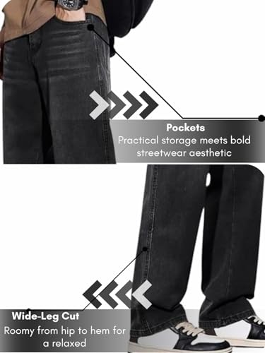Image of GRECIILOOKS Men Jeans || Baggy Fit Jean's for Man || Loose Fit High Rise Denim || Stretchable Casual Wear Jean,s || Dance Rap Rapping Style Pant for Men || Denim Cotton Jeans