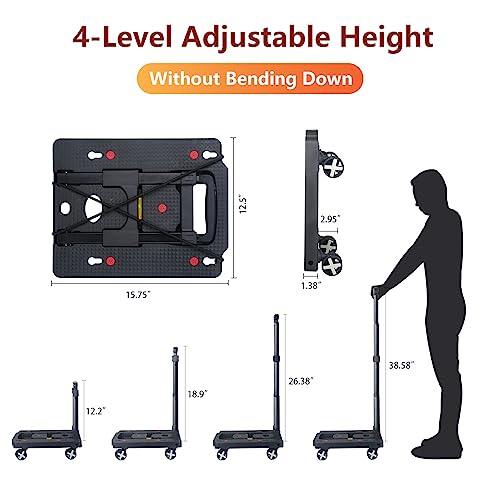 Lidtop Folding Hand Truck Dolly, Foldable Dolly Cart For Moving, Lightweight Portable Luggage Cart With Rotate Wheels, Utility Cart Adjustable Handle, Collapsible For Travel Shopping Airport Office #TOP3