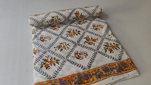 Image of Floral Printed Cotton Fabric Cloth Hand Block Print Fabric Women Material Running Jaipuri Hand Block Printed Women Dress Material Kurtis Natural 44 inch Inches Width 2.5 Meter (Pattern 9)