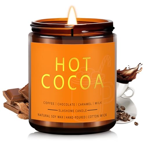 Fall Scented Candles Hot Cocoa 7oz – Rich Chocolate & Creamy Marshmallow Soy Wax Candle for Cozy Autumn Home Décor, Perfect Fall Gift for Chocolate Lovers, 50 Hour Long Burn