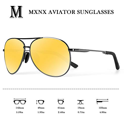 mxnx Aviator Sunglasses for Men Polarized Women UV Protection Lightweight Driving Fishing Sports Unisex glasses MX208 Gun Frame Yellow lens - Thumbnail 4
