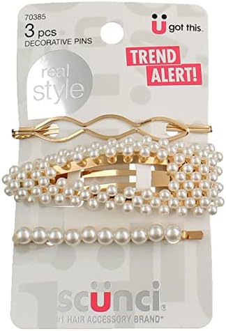 Scunci Decorative Pearl Bobby Pins & Hair Clips, 3-Pack – Gold & Faux Pearl Hair Accessories for Women & Girls, Stylish Hair Barrettes for Elegant Hairstyles & Updos image 3