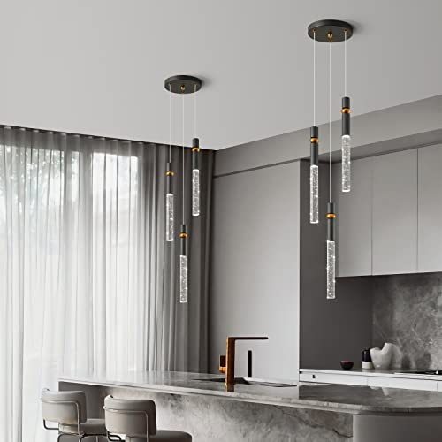 Lmqnine Kitchen Light Fixtures Ceiling Dimmable Led Modern Black Mini Pendant Light With Bubble Crystal Pendant Lighting For Kitchen Island Bedroom Dining Room (3-Light) #TOP1