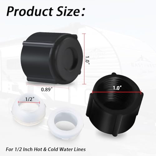 Image of 2 Pcs Low Point Drain Seals and Caps Compatible with RV /Camper /Travel Trailer- 1 /2 Inch Hot & Cold Water Lines (2)