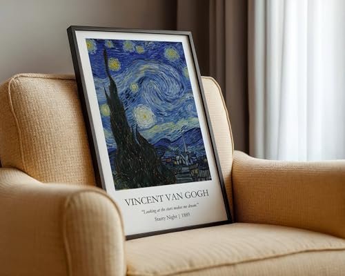 Image of Waltractive Vincent Van Gogh Paintings Framed Poster with Beautiful Quotes - Available in 33x22 and 48x33 CM - Classic Art Poster with sleek Black Frame - Elegant Home and Office Decor (Starry Night, 9x13 Inch, Framed)