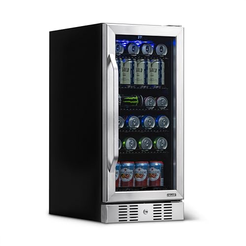 NewAir 96 Can Built-In Beverage Refrigerator | 15” Small Mini Fridge for Bedroom, Home Bar or Office | Quiet Cooling & Precise Temperature Control | Stainless Steel