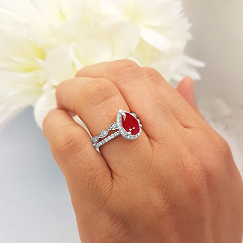 Dazzlingrock Collection 9x6mm Pear Shape Center Stone & Round White Diamond Halo Wedding Ring Set for Women in 14K Solid White Gold4