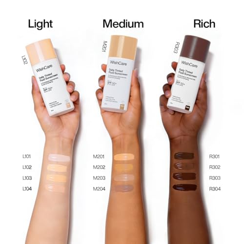 Image of WishCare Daily Fluid Tinted Sunscreen SPF50 PA++++ | R303 | Broad Spectrum Protection for all skin types | In-Vivo Tested Tinted Sun Screen | D-Panthenol, Niacinamide, Ectoin & Ginseng | Evens & Protects | 50ml