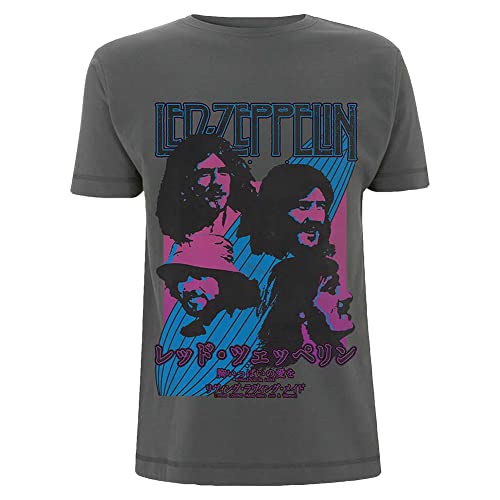 T-shirt Led Zeppelin finition charcoal de taille L avec imprimé sérigraphié japonais