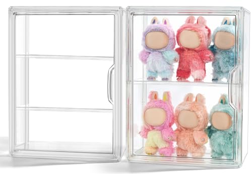 3 Tiers Clear Display Case for Figures Acrylic Clear Display Box Shelf for POP MART Labubu Doll 1 Pack