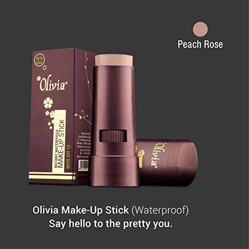 Image of Olivia Instant Waterproof Makeup Stick with SPF 12-06 Peach Rose | 3-in-1 Foundation, Concealer & Moisturizer | Sweatproof, Long-Lasting Base Makeup | Evens Skin Tone & Hides Blemishes