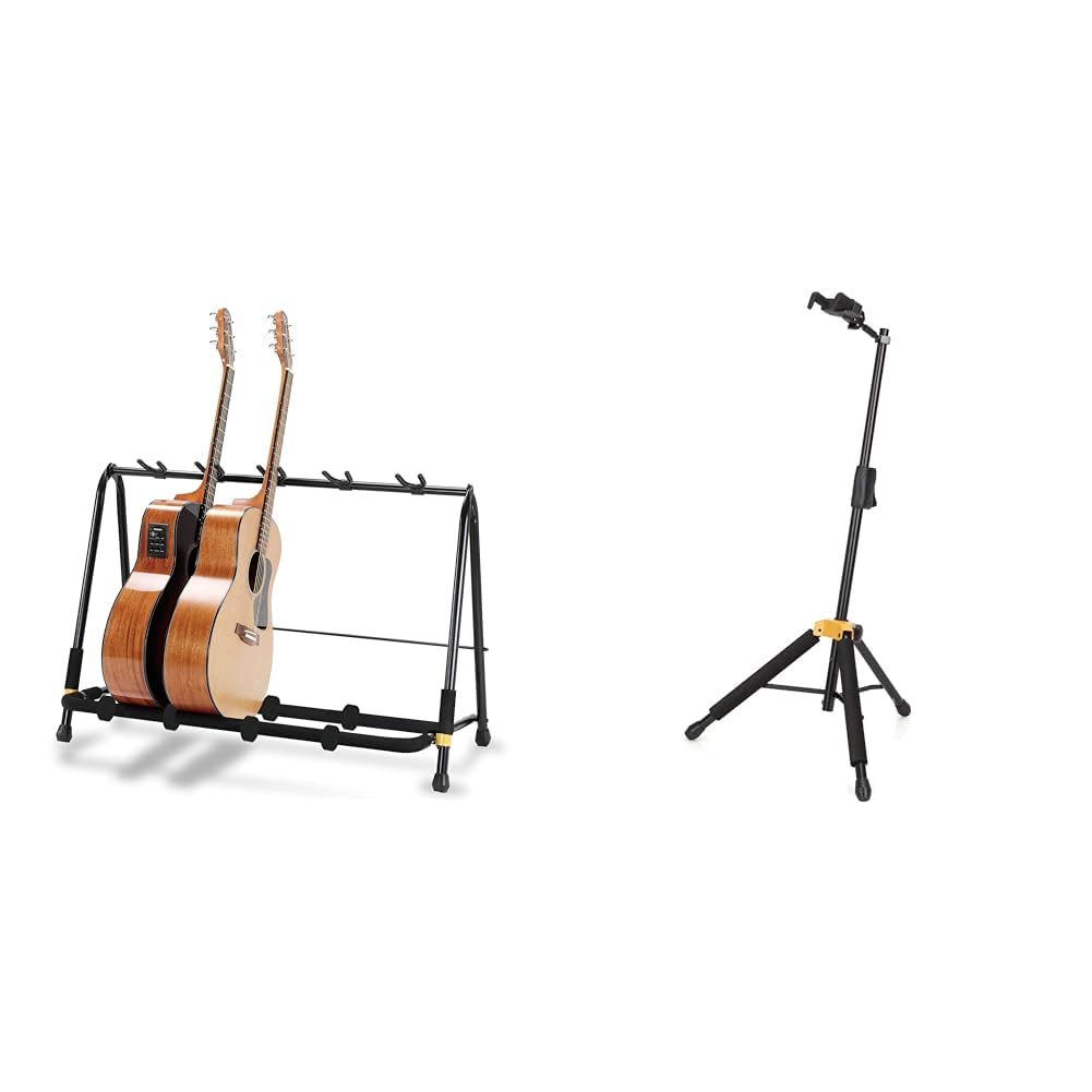 Hercules Stands GS525B 5 Space Guitar Rack Black & GS415BPLUS AutoGrip System Guitar Stand