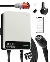 dé Wallbox 11kW mit APP, 7,5m Typ 2 Ladekabel mit Kabelhalter, 3-Phasen EV-Ladegerät (6-16A, 400V), für BEV/PHEV, RCD Type A 30mA AC + 6mA DC & IP54-Schutz, effiziente Ladestation für Zuhause, weiß