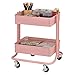 ECR4Kids 2-Tier Metal Rolling Utility Cart - Under Desk Office Storage, Multipurpose Mobile Organizer, Pink
