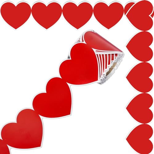 Image of Whaline 65.6 Ft Back to School Bulletin Board Border Heart Trim Borders Non-Stick Red Paper Border Roll for First Day of School Classroom Chalkboard Decoration