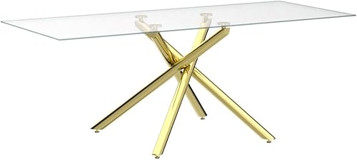 Miniatura 4 de LKTART Mesa de comedor rectangular de cristal con mesa de vidrio templado de 039 pulgadas y patas de metal cromado plateado adecuada para cocina