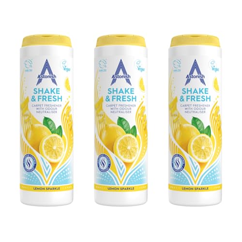 Astonish Shake & Fresh Carpet Freshener, Eliminates Odours, Lemon Sparkle, 3 x 350g