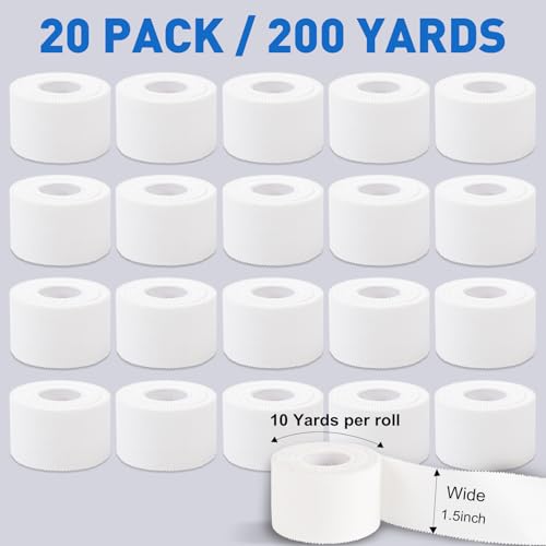 Image of CHMI Athletic Tape,White Sports Tape (20 Pack), 200 Yards Rolls Very Strong Easy Tear NO Sticky Residue Best Tape for Gymnastics Climbing Bat Injuries Medical (1.5 Inch X 200 Yards).