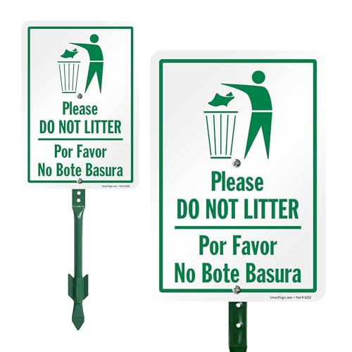 Panneau de cour bilingue aluminium SmartSign anti-déchets de 45cm