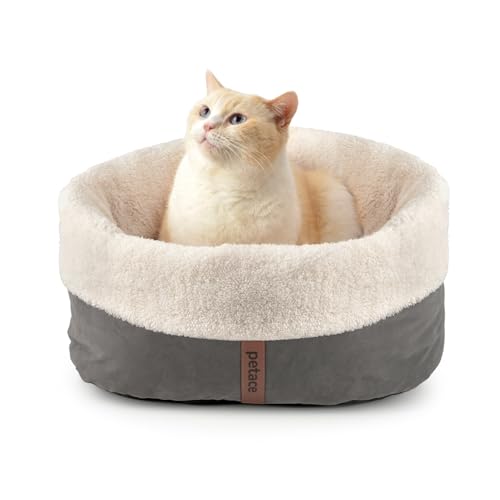Petace Self Warming Cat Bed, 17.7' x 13.7' Anti-Slip Soft Round Thermal Pet Cushion Bed for Kittens...