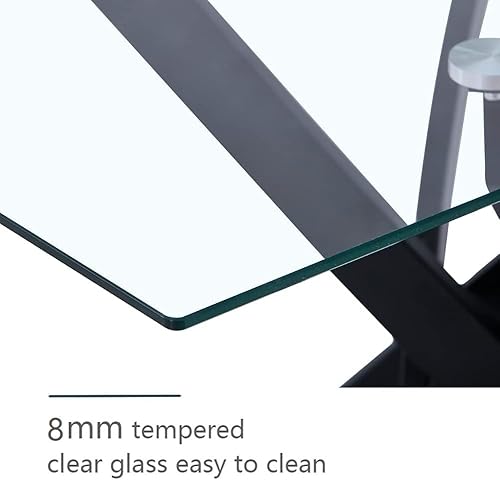 Miniatura 4 de Mesa de comedor de vidrio templado con patas de metal negro, mesa de cocina rectangular moderna de 47 pulgadas para cocina, comedor, oficina en casa