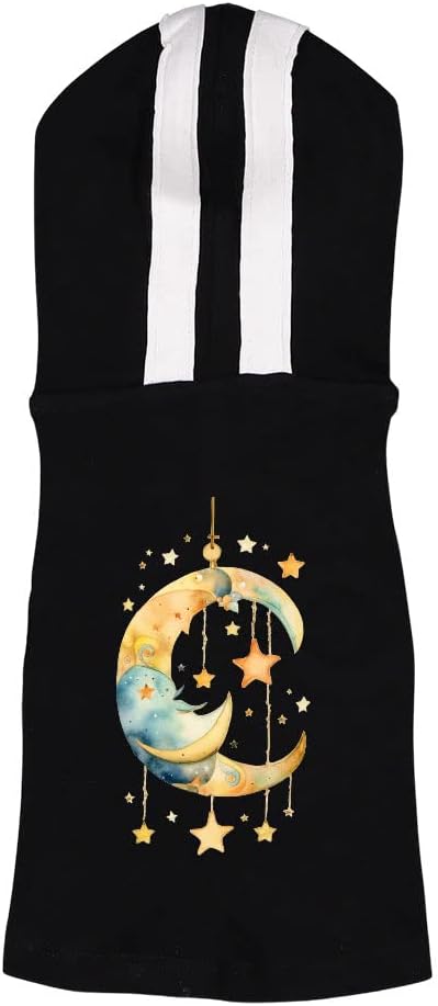 Crescent Moon and Star Dog Shirt with Hoodie - Cute Art Dog Hoodie - Cool Design Dog Clothing - Royal White, M