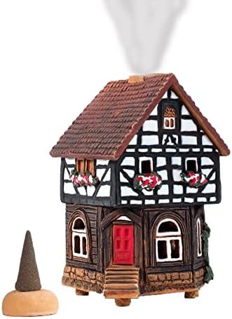 Midene Ceramic House Miniature Historic House in Lauterbach Germany, German Christmas Village Cone Incense Holder Room Decor Cottage Incense Burner Handcraft Collectible Mini Village Decorations