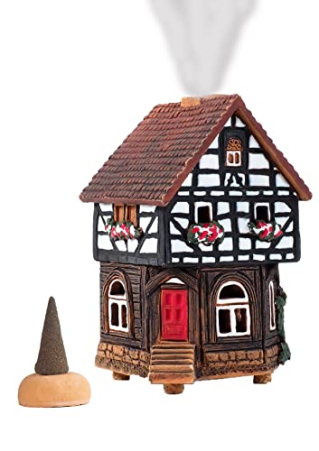 Midene Ceramic House Miniature Historic House In Lauterbach Germany, German Christmas Village Cone Incense Holder Room Decor Cottage Incense Burner Handcraft Collectible Mini Village Decorations #TOP3