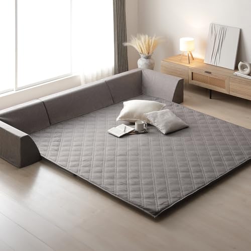 RASIK フロアソファー セット (極厚ラグ185×185cm厚み30mm+U字クッション) グレー 洗える カバー 滑り止め 25D 高反発ウレタン マット Nolphi ノルフィ