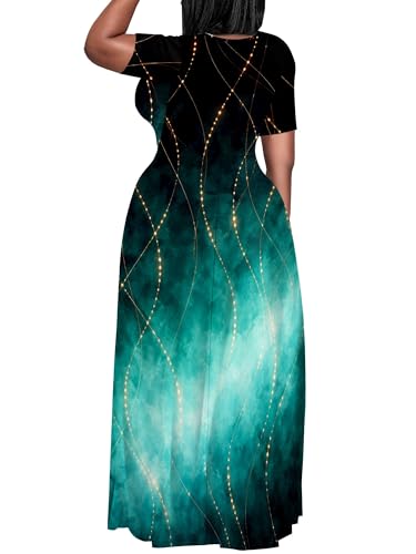 Image of PinkPatty Plus Size Dress for Women Casual Crew Neck Short Sleeve Maxi Dress Oversized Summer Beach Dresses with Pockets