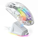 Picture of ATTACK SHARK X2 Pro Wireless Gaming Mouse with RGB Charging Dock,Tri-Mode PC Gaming Mice 2.4G/Bluetooth/Wired,Noiseless Mouse RGB Backlit,Transparent Shell,PixArt 3212 4000 DPI,for Win/MAC,White