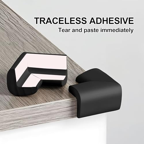 Image of 4-Pack NiceTCU L-Shaped Extra Thick Furniture Table Edge Protection Foam Baby Safety Bumper Guard for Fireplace, Table, Stairs, Cabinet(Black)